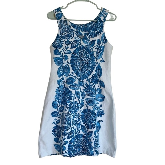 Just…Taylor Summer Sheath Dress Medallion Floral Leaf Print Textured Cotton Sz 4 - Picture 8 of 16